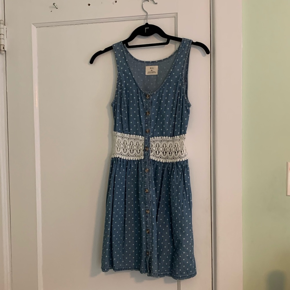 Urban Outfitters denim polka dot with lace dress!